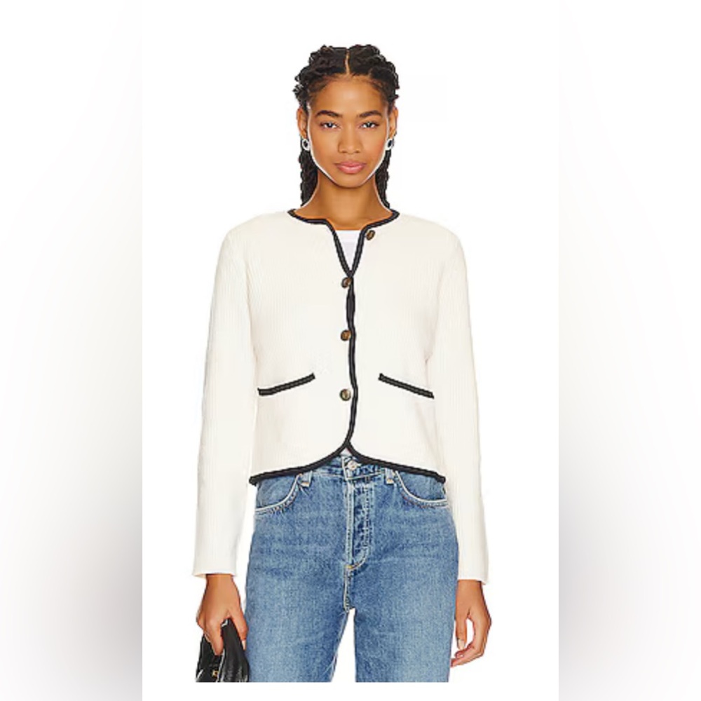 rag & bone Nancy Crewneck Cardigan Ivory Navy Trim Size Small NWOT